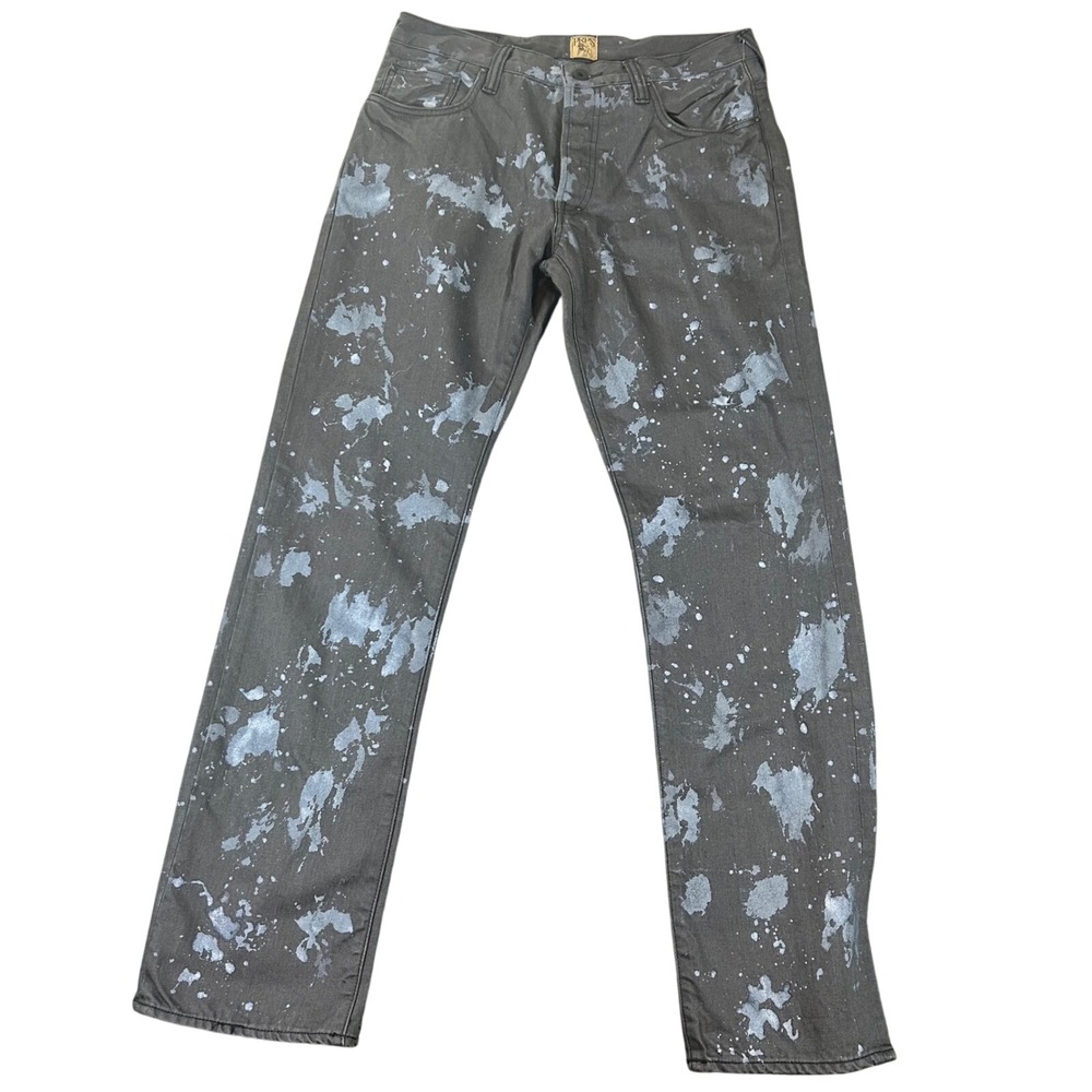PRPS Mens 34 Fits 34x33 Black Paint‎ Splatter Straight Windsor Jeans Button Fly